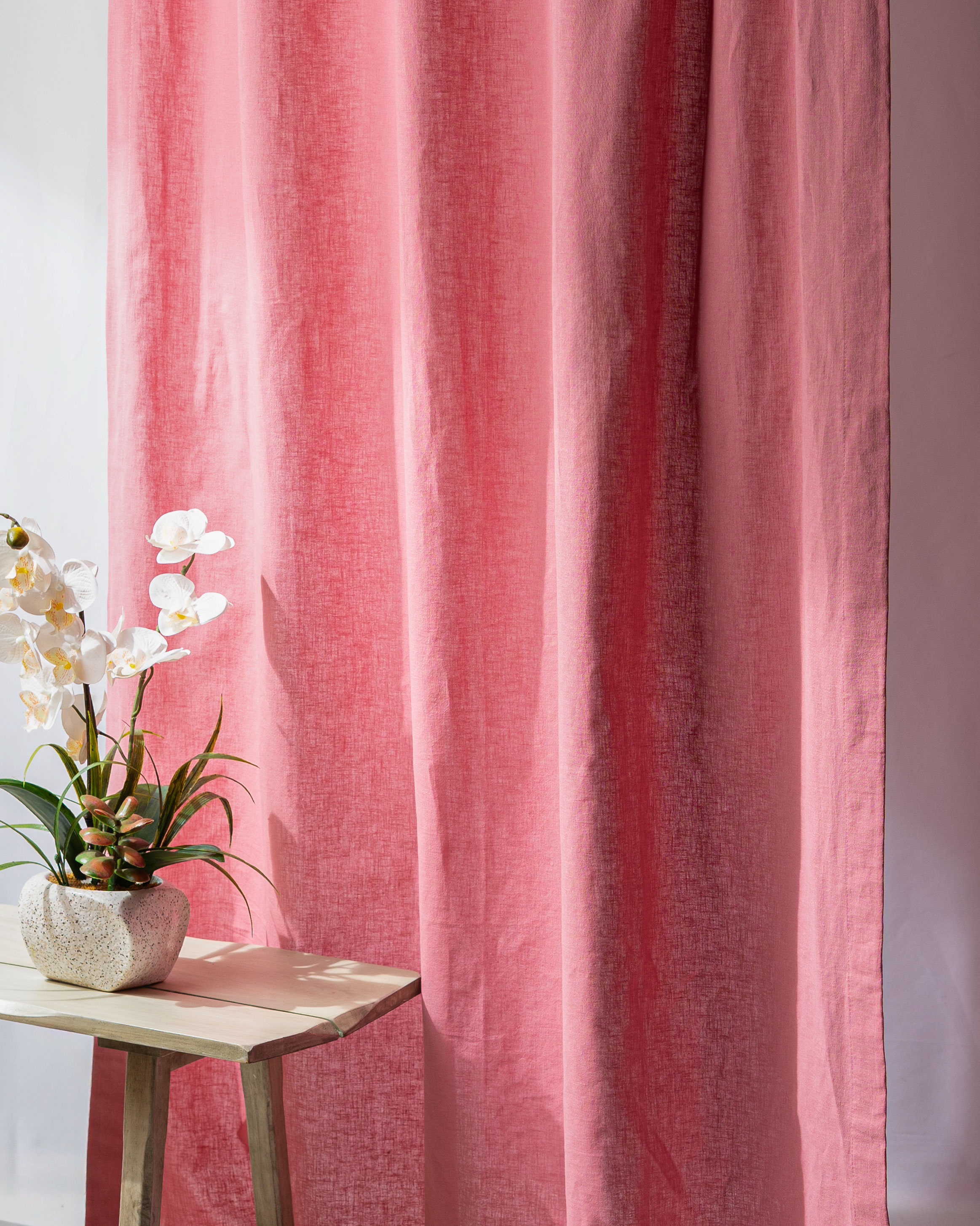 Rose Pink Cotton Linen Curtain
